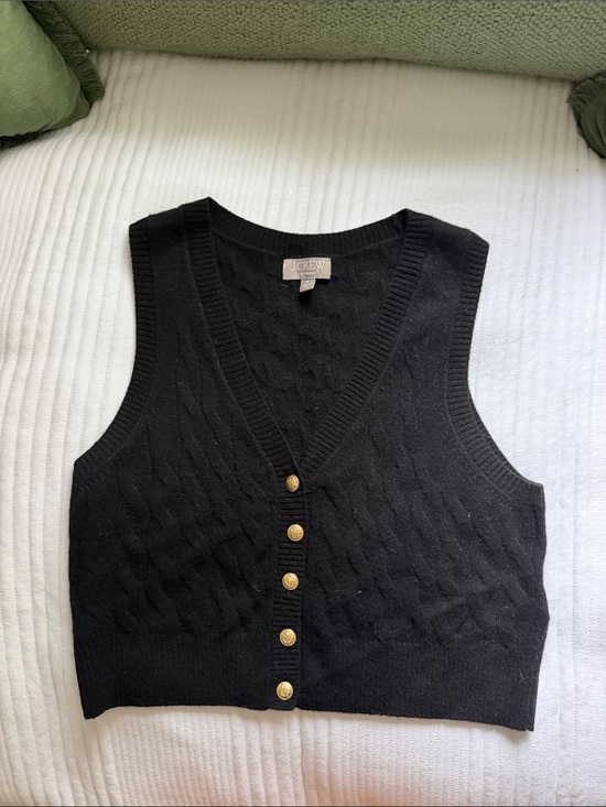 J. Crew Sweaters - J. Crew Black Cable-Knit V-Neck Sweater Vest with Gold Buttons